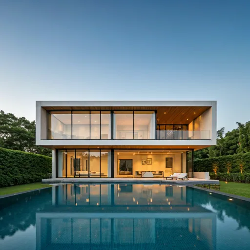 Modern luxury house with pool and glass facade